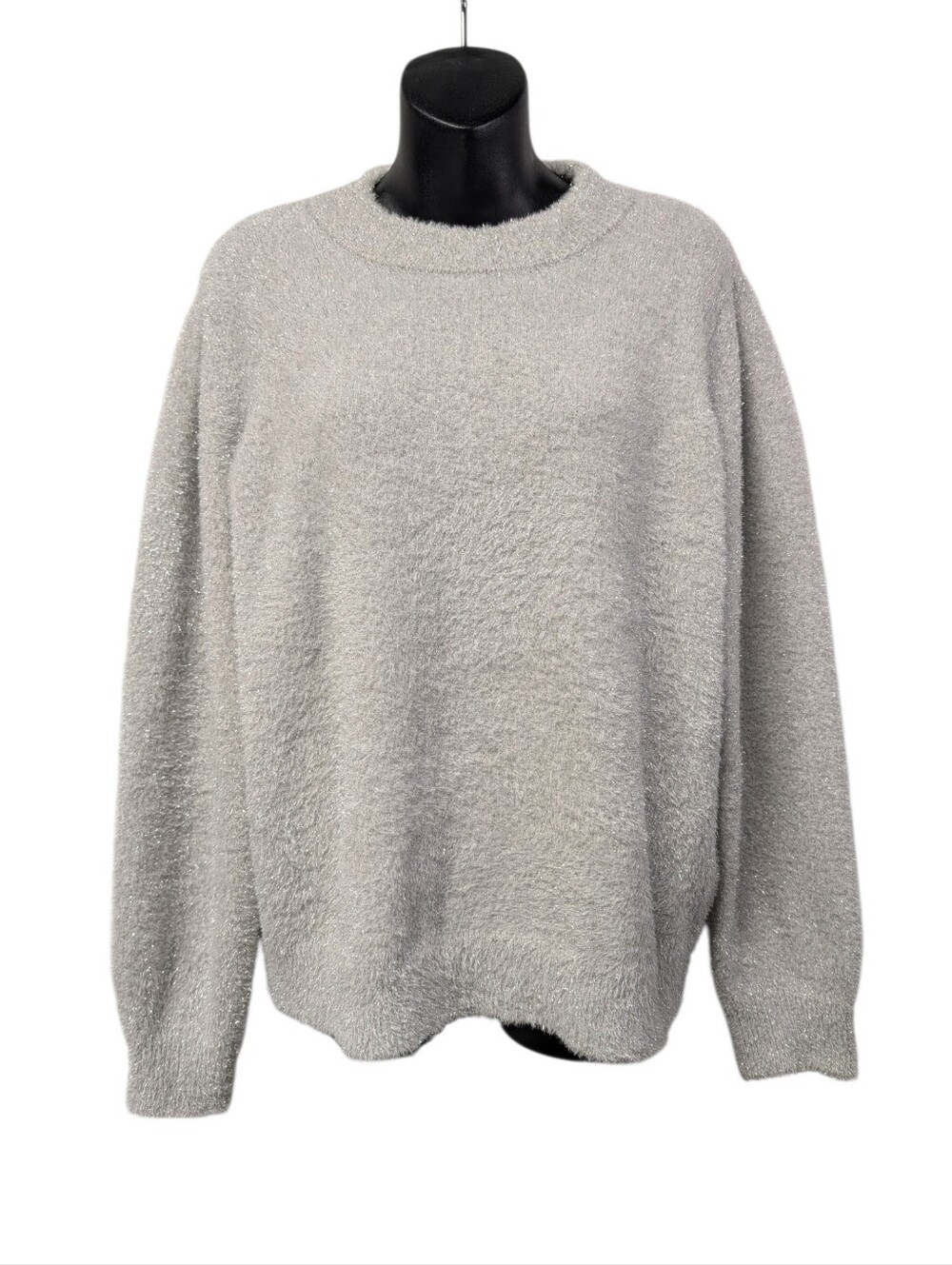 White House Black Market Womens Gray Metallic Knit Crewneck Sweater Size XL NWT